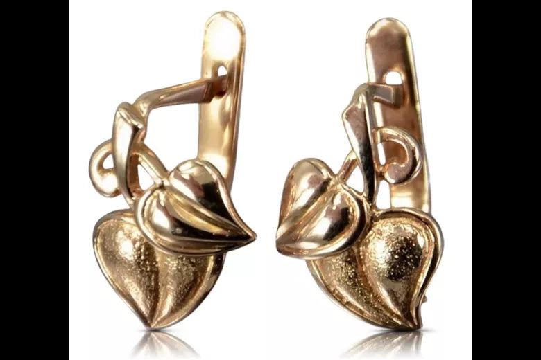 Vintage rose pink 14k 585 gold  Vintage leaf earrings ven142