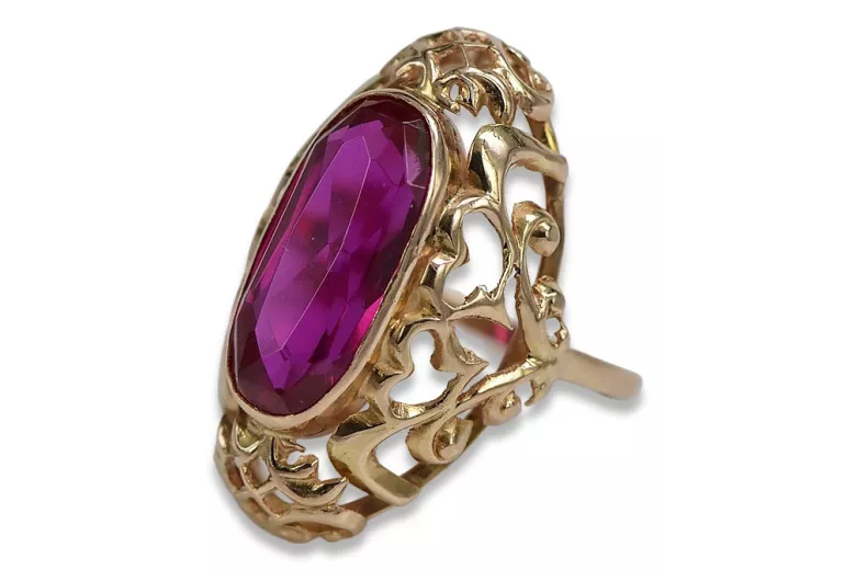 Vintage Rose Gold Ring 14K Alexandrite Ruby Emerald Sapphire Zircon 585 vrc052