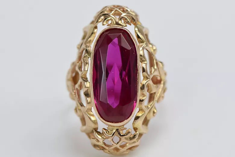 Vintage Rose Gold Ring 14K Alexandrite Ruby Emerald Sapphire Zircon 585 vrc052