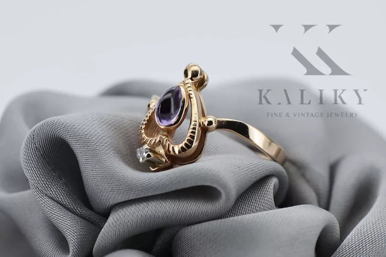 Vintage Rose Gold Ring 14K Alexandrite Ruby Emerald Sapphire Zircon 585 vrc034