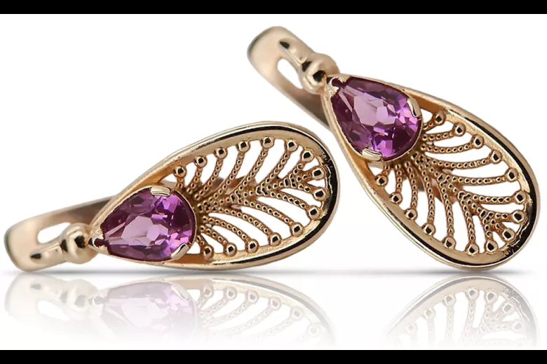 Vintage rose pink 14k 585 gold amethyst earrings vec067 Vintage