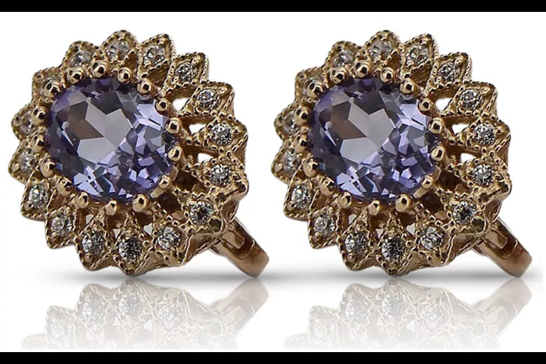 Vintage rose pink 14k 585 gold alexandrite earrings vec125 Vintage