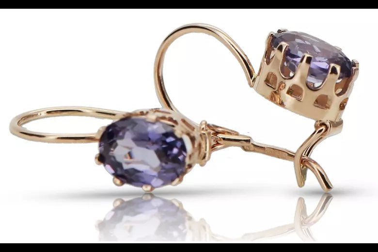 Vintage rose pink 14k 585 gold alexandrite earrings vec196