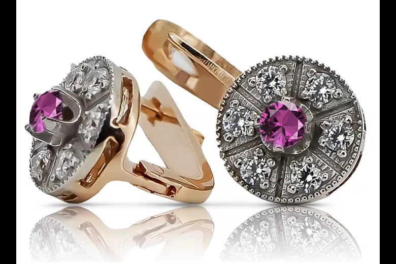 Vintage rose pink 14k 585 gold amethyst earrings vec161rw Vintage