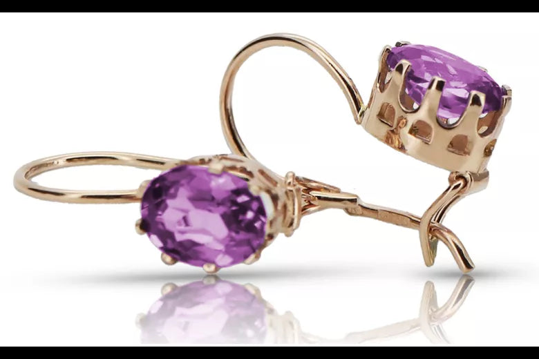 Vintage rose pink 14k 585 gold amethyst earrings vec196