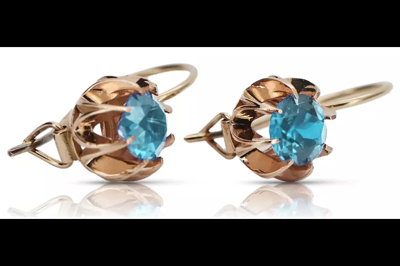 Vintage rose pink 14k 585 gold aquamarine earrings vec062