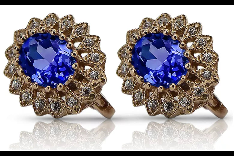 Vintage 14k Pink Gold Sapphire Earrings with Zirconia
