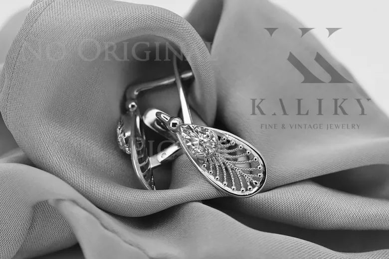 Vintage rose pink 14k 585 gold settings earrings vec067 Vintage vec067r-st