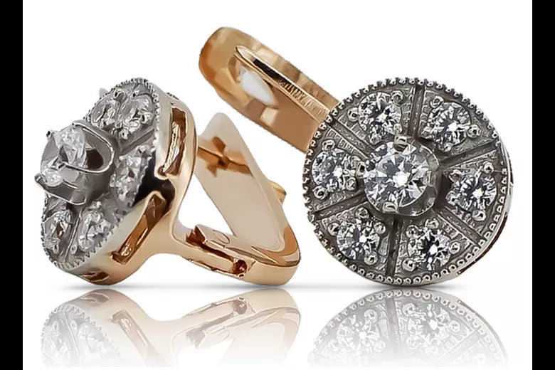 Vintage rose pink 14k 585 gold zircone earrings vec161rw Vintage vec161rw-zi