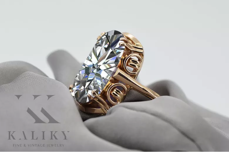 Rose pink 14k gold 585 Cubic Zircon ring vrc038r Russian Soviet Vintage style vrc038r-zi