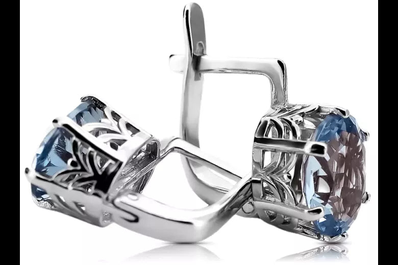 Silver 925 Russian style aquamarine earrings vec003s Vintage Russian Soviet style vec003s-aq