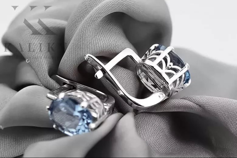 Silver 925 Russian style aquamarine earrings vec003s Vintage Russian Soviet style vec003s-aq