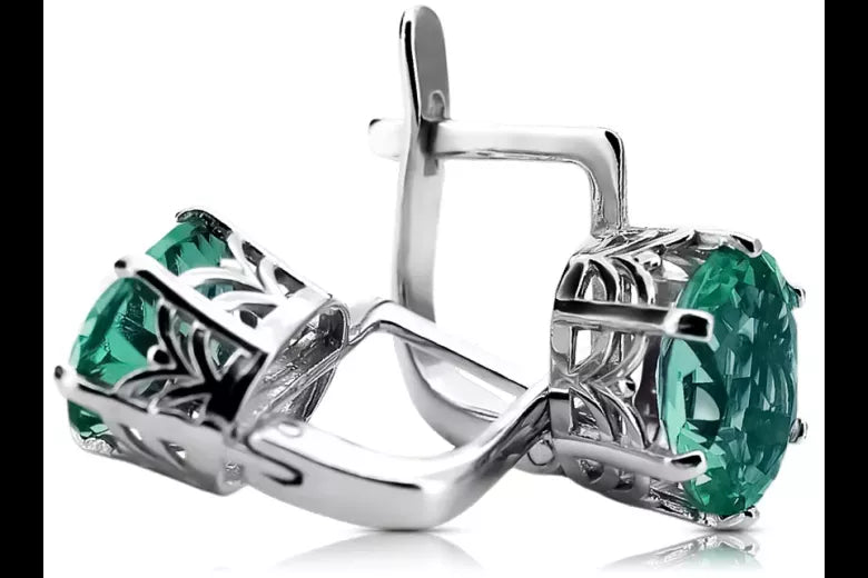 Silver 925 Russian style emerald earrings vec003s Vintage Russian Soviet style vec003s-em