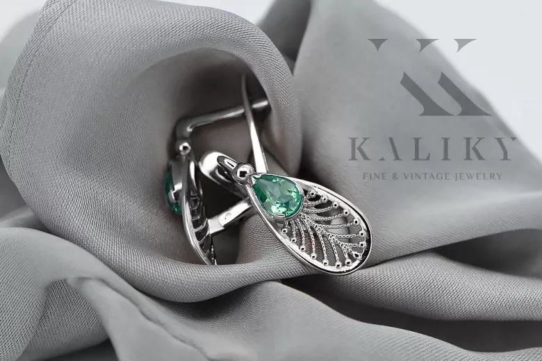 Vintage Vintage 925 Silver emerald earrings vec067s Vintage vec067s-am
