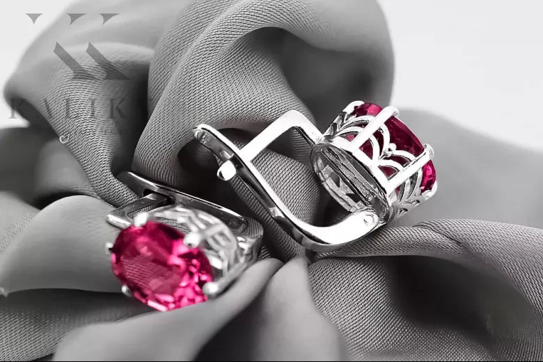 Silver 925 Russian style ruby earrings vec003s Vintage Russian Soviet style vec003s-rb