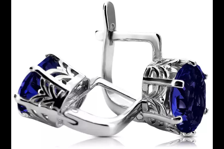 Silver 925 Russian style sapphire earrings vec003s Vintage Russian Soviet style vec003s-sp