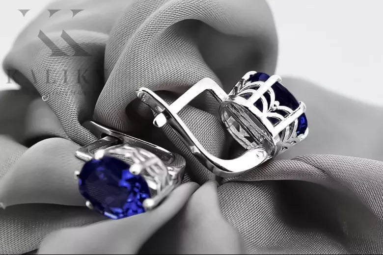 Silver 925 Russian style sapphire earrings vec003s Vintage Russian Soviet style vec003s-sp