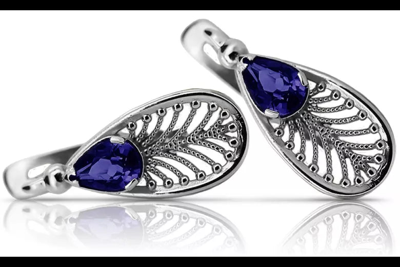 Vintage Vintage 925 Silver sapphire earrings vec067s Vintage vec067s-sp