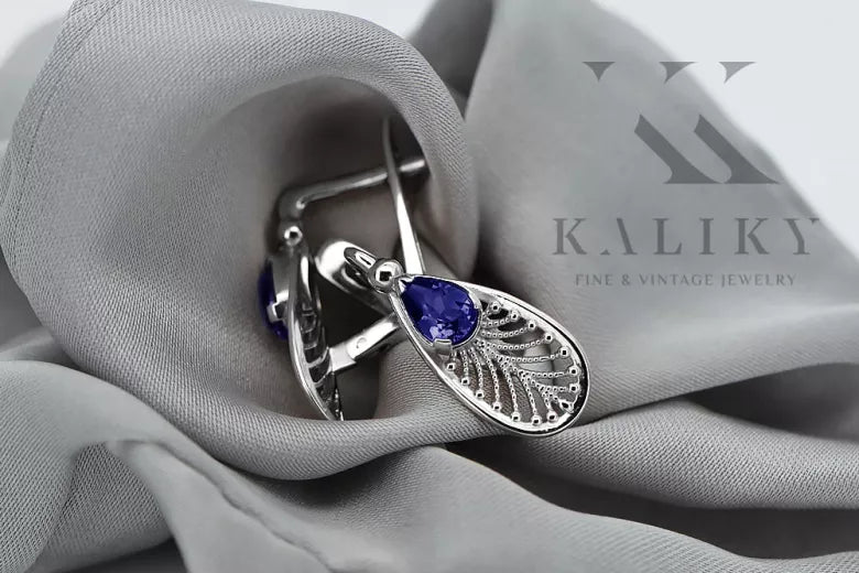 Vintage Vintage 925 Silver sapphire earrings vec067s Vintage vec067s-sp