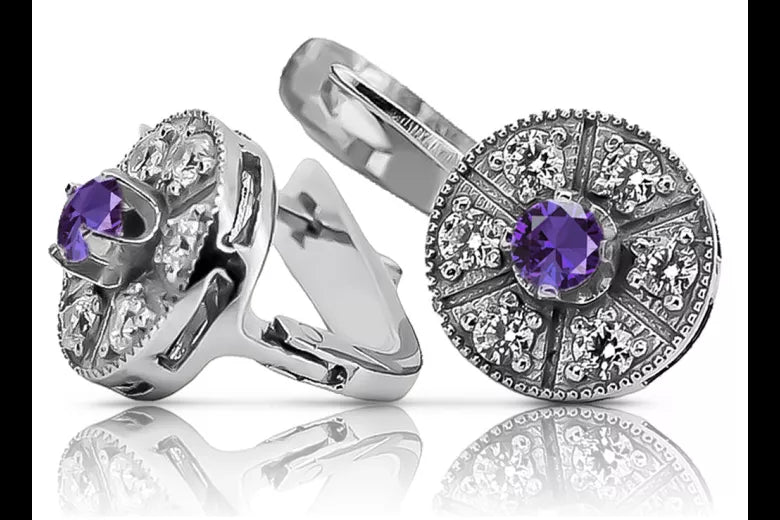 Vintage white 14k 585 gold alexandrite earrings vec161w Vintage vec161w-ax