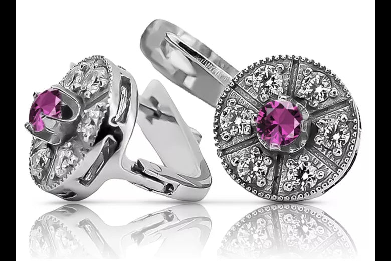 Vintage white 14k 585 gold amethyst earrings vec161w Vintage vec161w-am