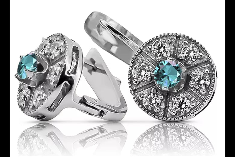 Vintage white 14k 585 gold aquamarine earrings vec161w Vintage vec161w-aq