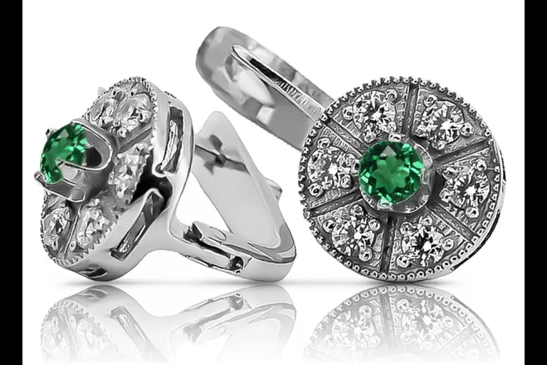 Vintage white 14k 585 gold emerald earrings vec161w Vintage vec161w-em