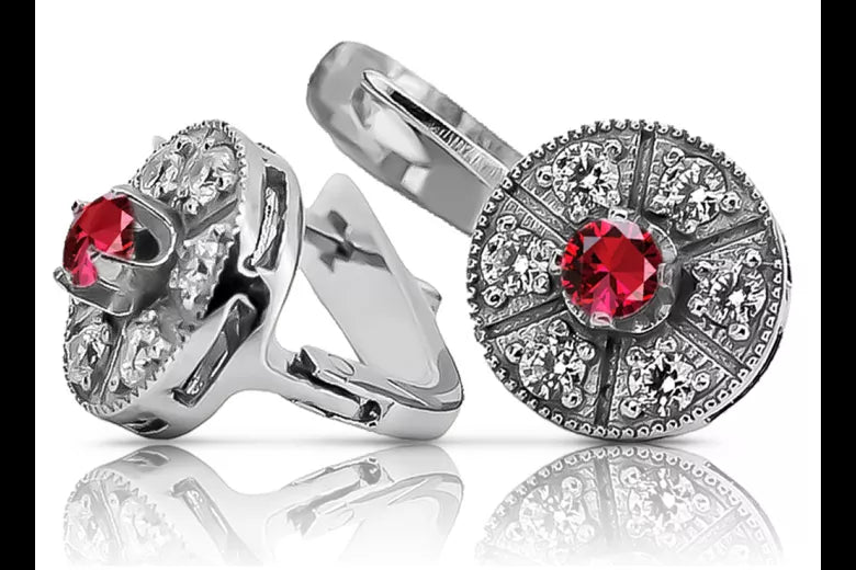 Vintage white 14k 585 gold ruby earrings vec161w Vintage vec161w-rb