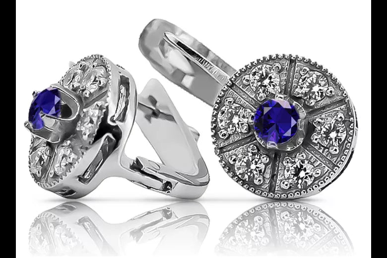 Vintage white 14k 585 gold sapphire earrings vec161w Vintage vec161w-sp