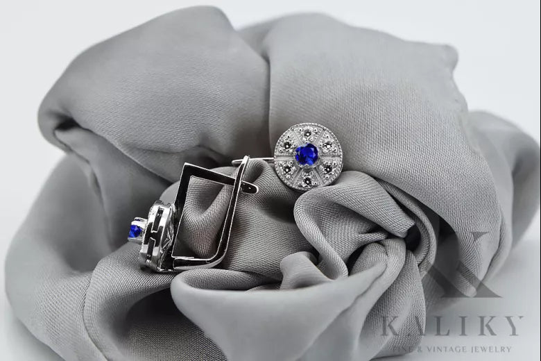 Vintage white 14k 585 gold sapphire earrings vec161w Vintage vec161w-sp