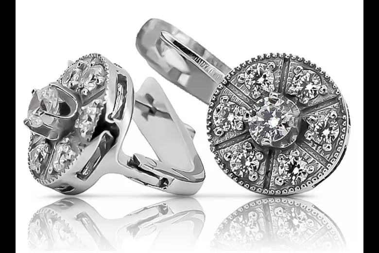 Vintage white 14k 585 gold zircone earrings vec161w Vintage vec161w-zi