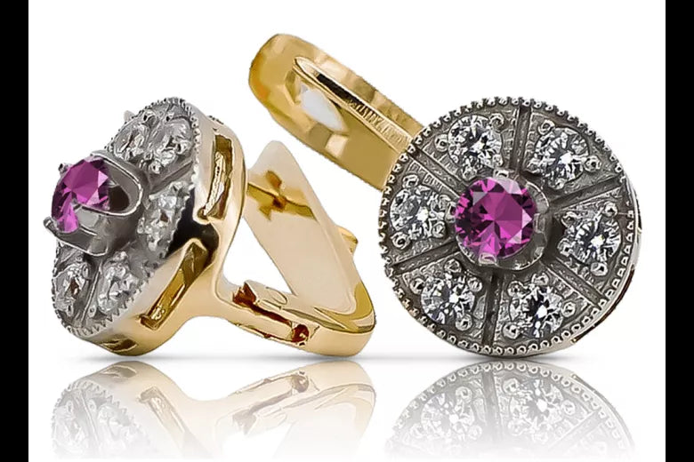 Vintage yellow 14k 585 gold amethyst earrings vec161yw Vintage vec161yw-am