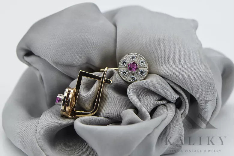 Vintage yellow 14k 585 gold amethyst earrings vec161yw Vintage vec161yw-am