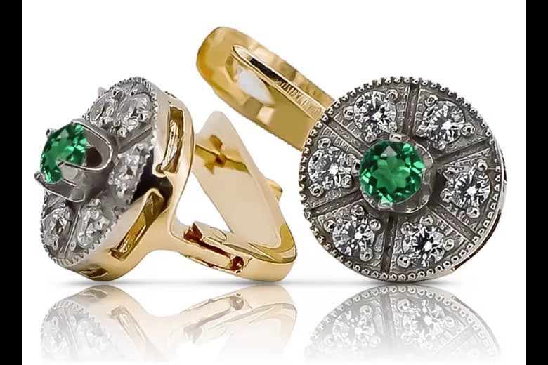 Vintage yellow 14k 585 gold emerald earrings vec161yw Vintage vec161yw-em