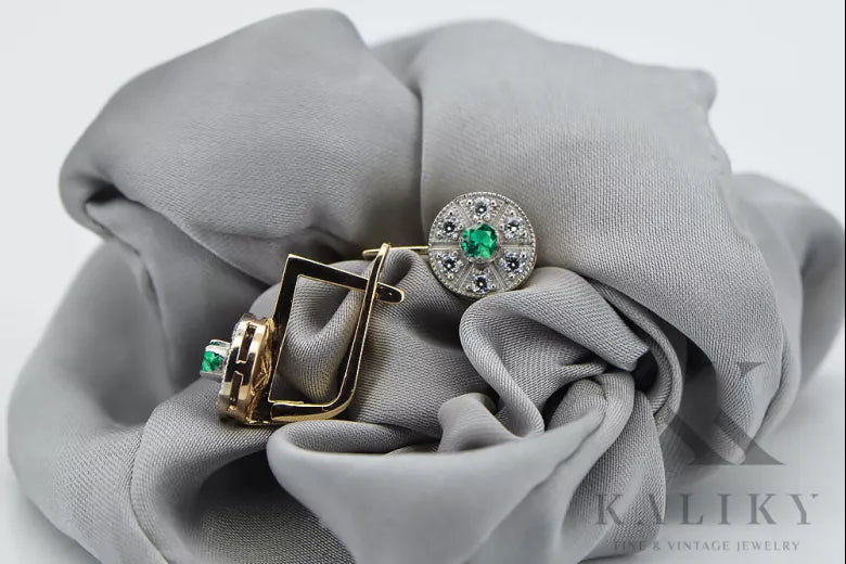 Vintage yellow 14k 585 gold emerald earrings vec161yw Vintage vec161yw-em