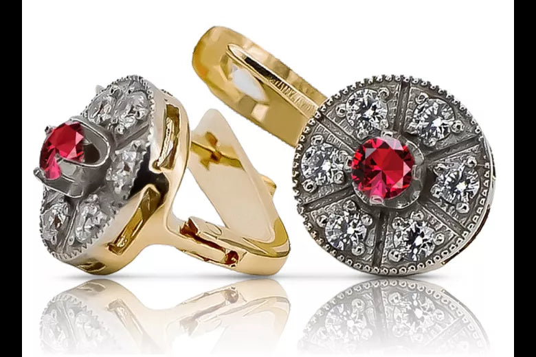 Vintage yellow 14k 585 gold ruby earrings vec161yw Vintage vec161yw-rb