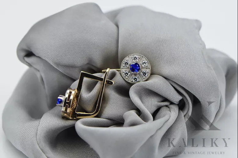 Vintage yellow 14k 585 gold sapphire earrings vec161yw Vintage vec161yw-sp
