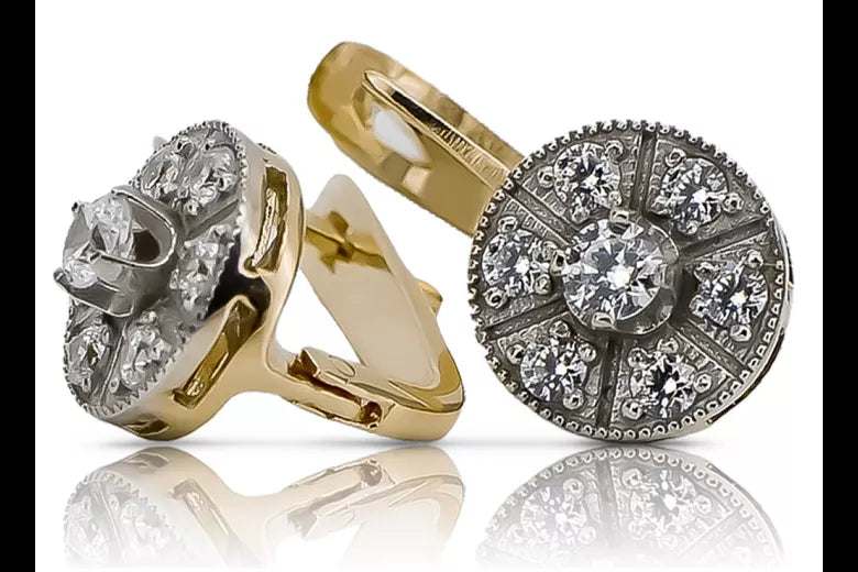 Vintage yellow 14k 585 gold zircone earrings vec161yw Vintage vec161yw-zi