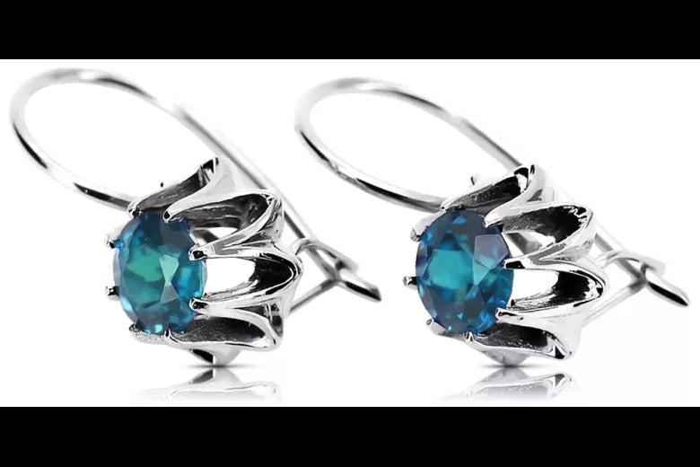 Silver 925 aquamarine Vintage earrings vec092s Russian Soviet style vec092s-aq