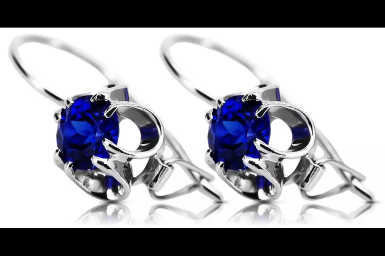 Silver 925 sapphire earrings vec035s Vintage Russian Soviet style vec035s-sp