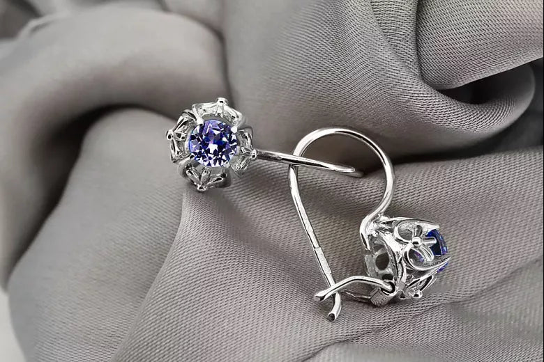 Silver 925 sapphire earrings vec145s Vintage vec145s-sp