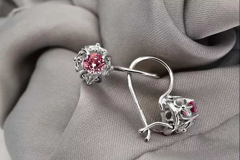Silver 925 ruby earrings vec145s Vintage vec145s-rb