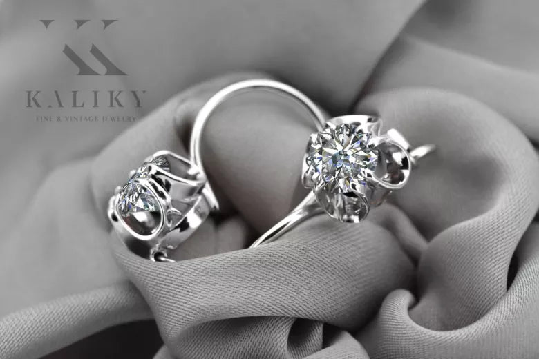 Silver 925 zircon earrings vec035s Vintage Russian Soviet style vec035s-zi