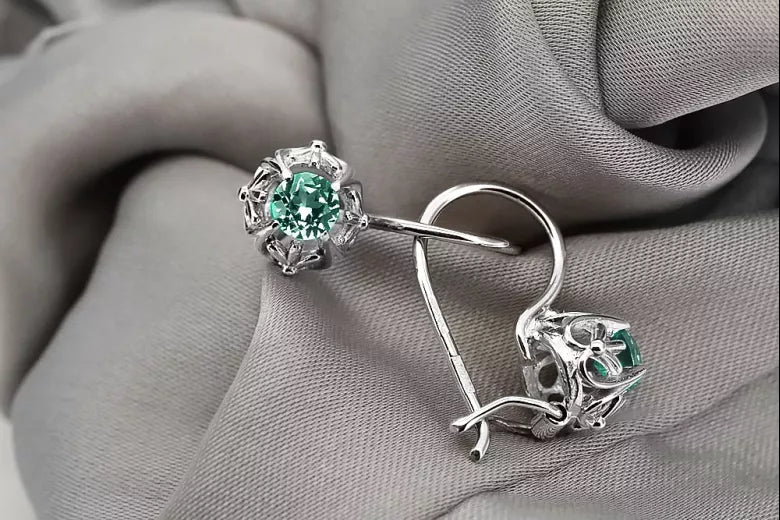 Silver 925 emerald earrings vec145s Vintage vec145s-em