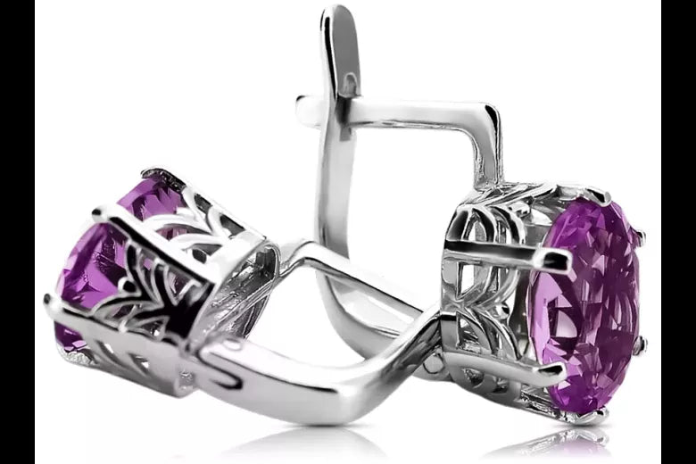 Silver 925 Russian style amethyst earrings vec003s Vintage Russian Soviet style