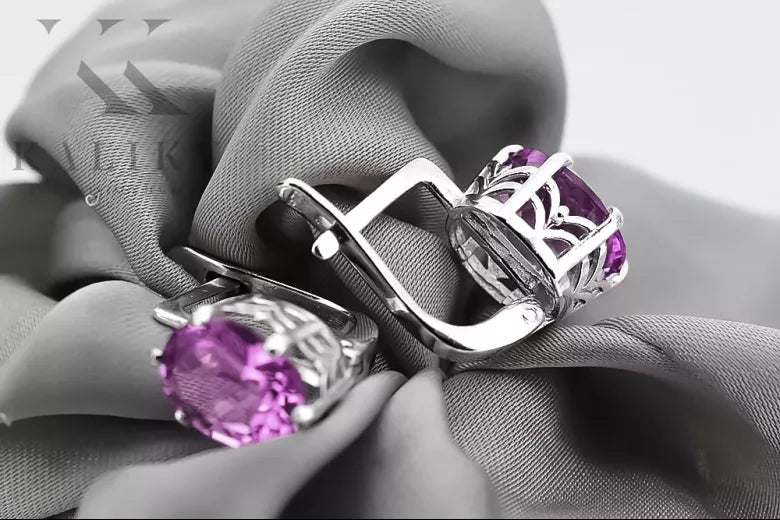 Silver 925 Russian style amethyst earrings vec003s Vintage Russian Soviet style