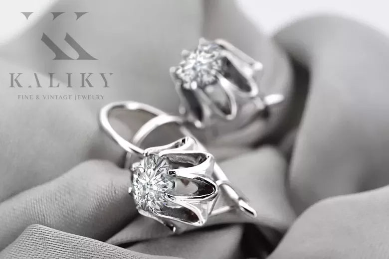 Silver 925 Vintage earrings setting vec092s Russian Soviet style vec092s-st