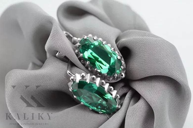Silver 925 Vintage emerald earrings vec174s vec174s-em