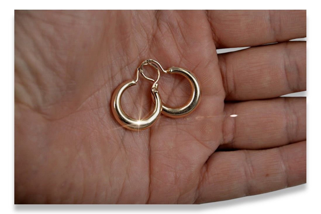 Rose pink 14k 585 gold Vintage Hoops earrings ven183