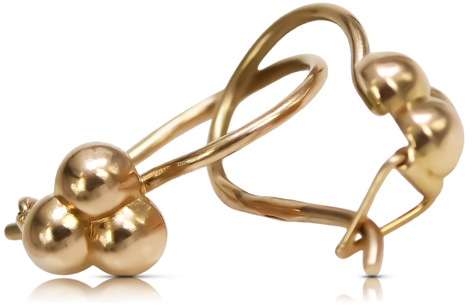 Vintage rose pink 14k 585 gold Vintage ball earrings ven198